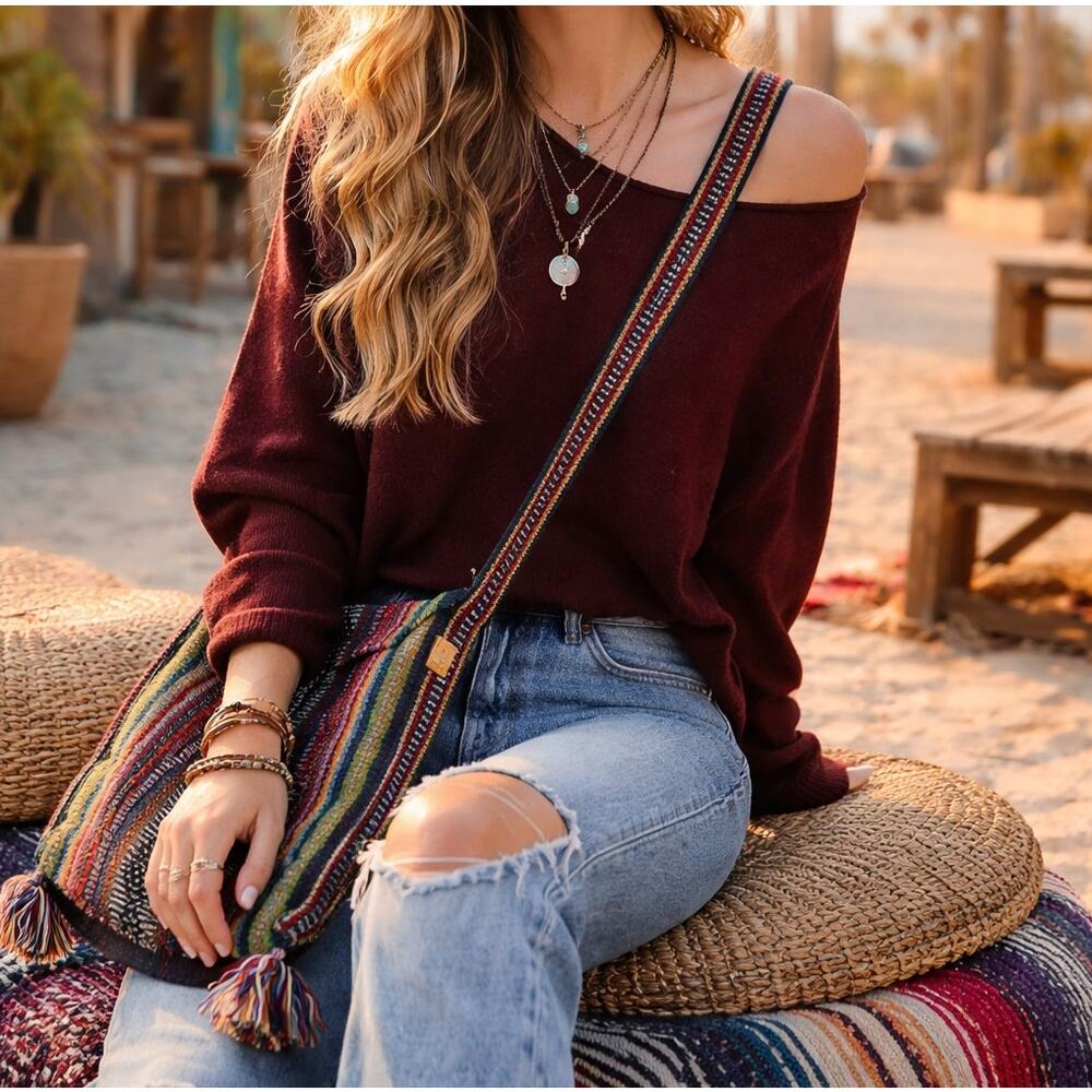 Artesanias Mr Pinzon Woven Crossbody Bag Mexico Boho Stripe Tassel